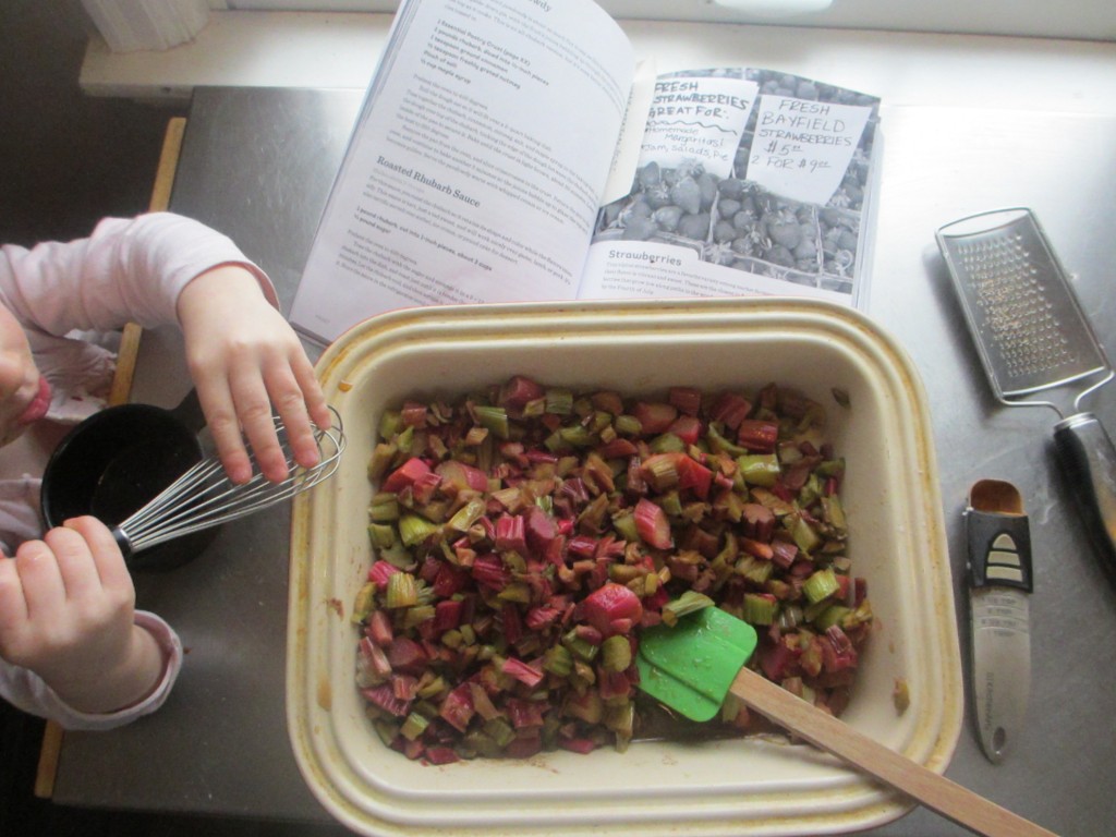 mixing rhubarb