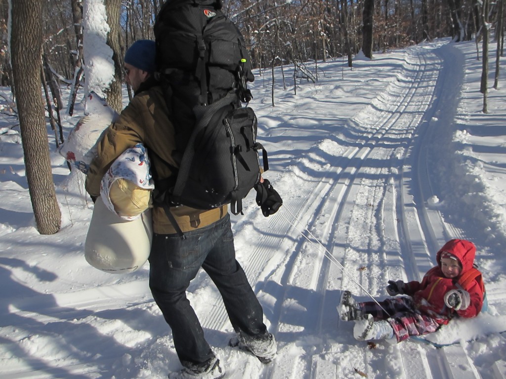 Lake Maria hike in sled toddler