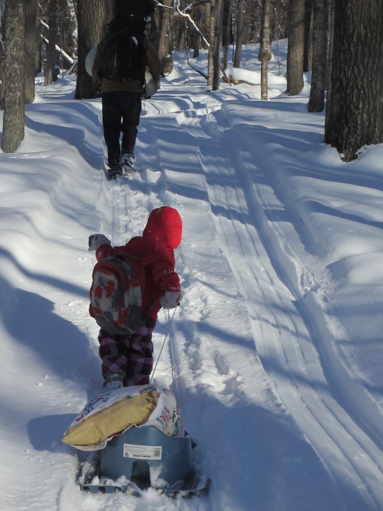 Lake Maria hike in toddler pulling sled