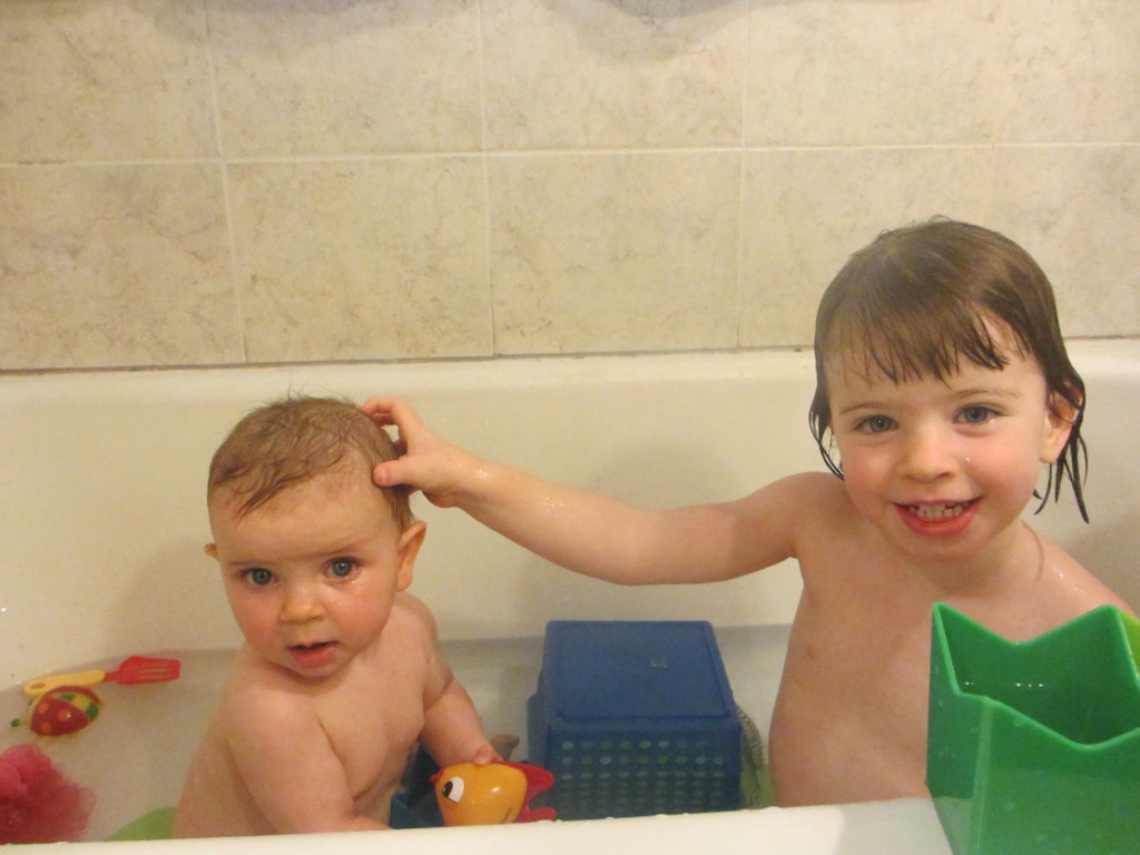 two kids in bath